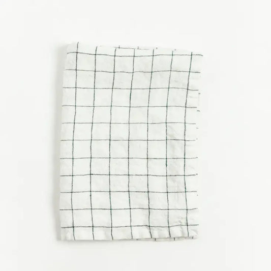 Stone Washed Linen Tea Towel-Windowpane