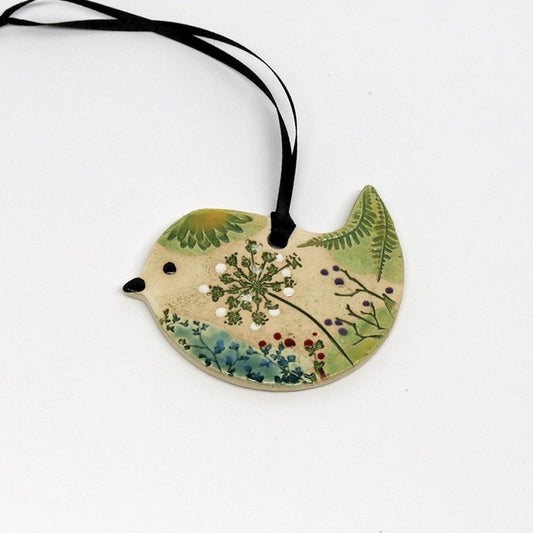 Bird Pressed Flowers Ornament