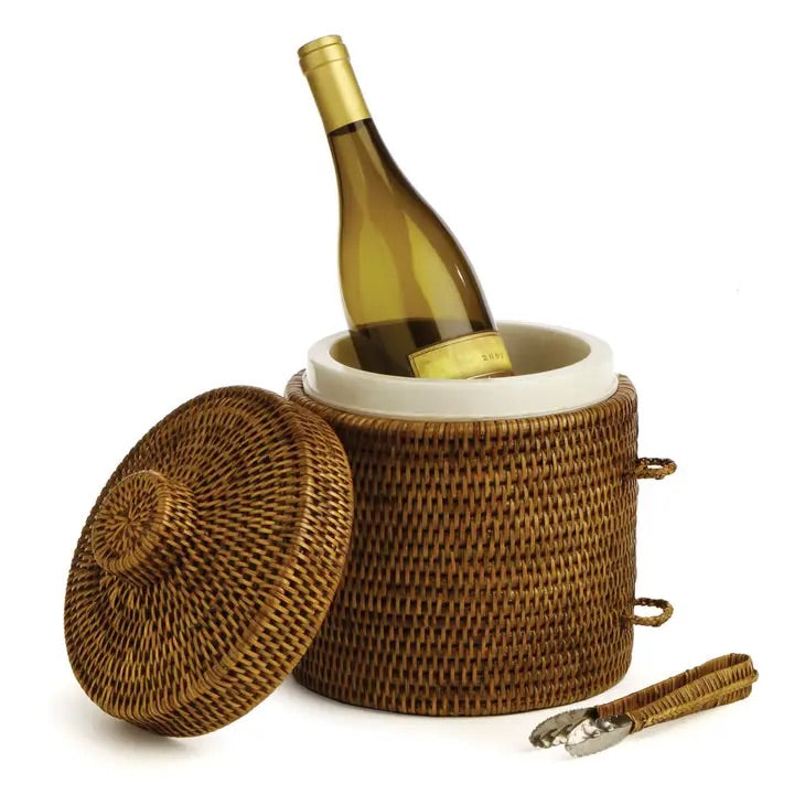 Burma Rattan Ice Bucket and Tongs