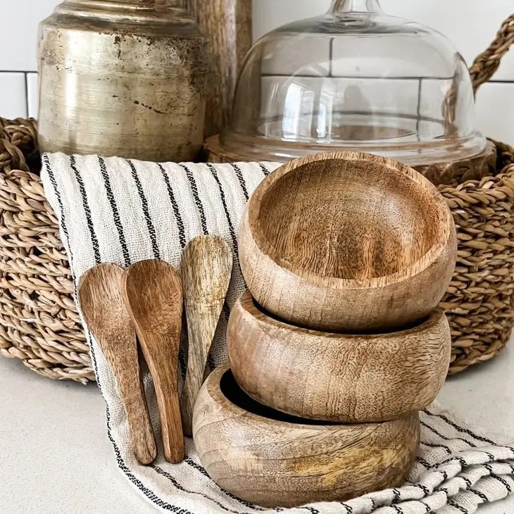 Mango Wood Tray with 3 Bowls and 3 Spoons