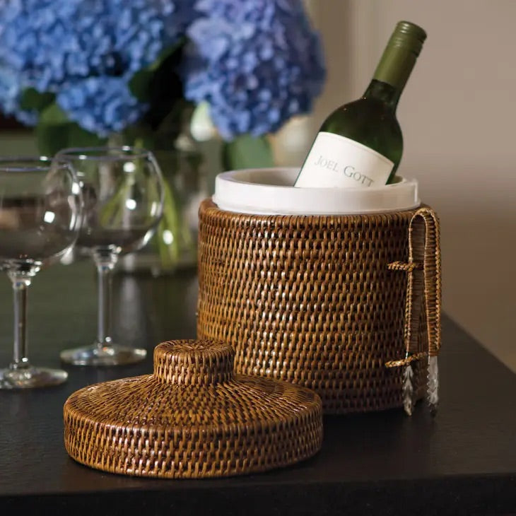 Burma Rattan Ice Bucket and Tongs