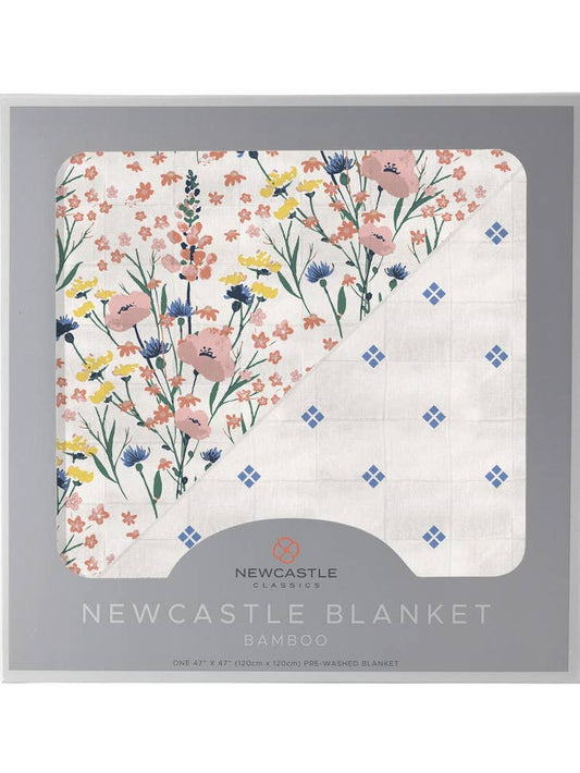 Wildflowers and Periwinkle Diamond Polka Dot Blanket