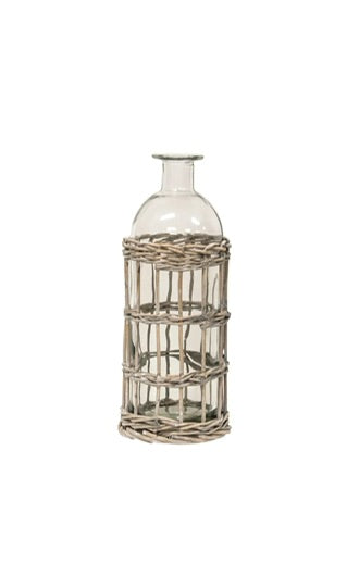 Graywash Willow Wrapped Glass Bottle 6.5"