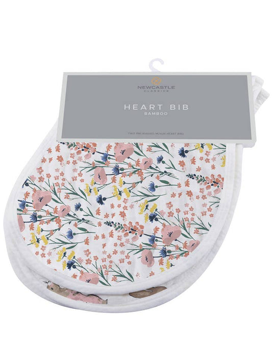 Wildflowers and Bunnies Bamboo Heart Bib 2-pack